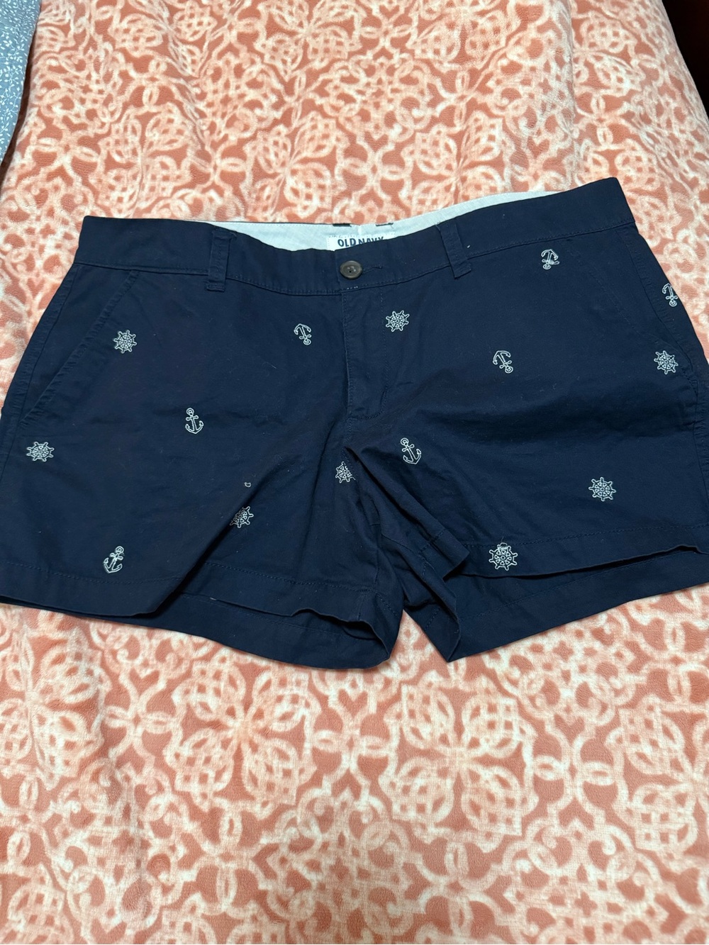 Old Navy Navy Embroidered Anchor High-Waist Shorts